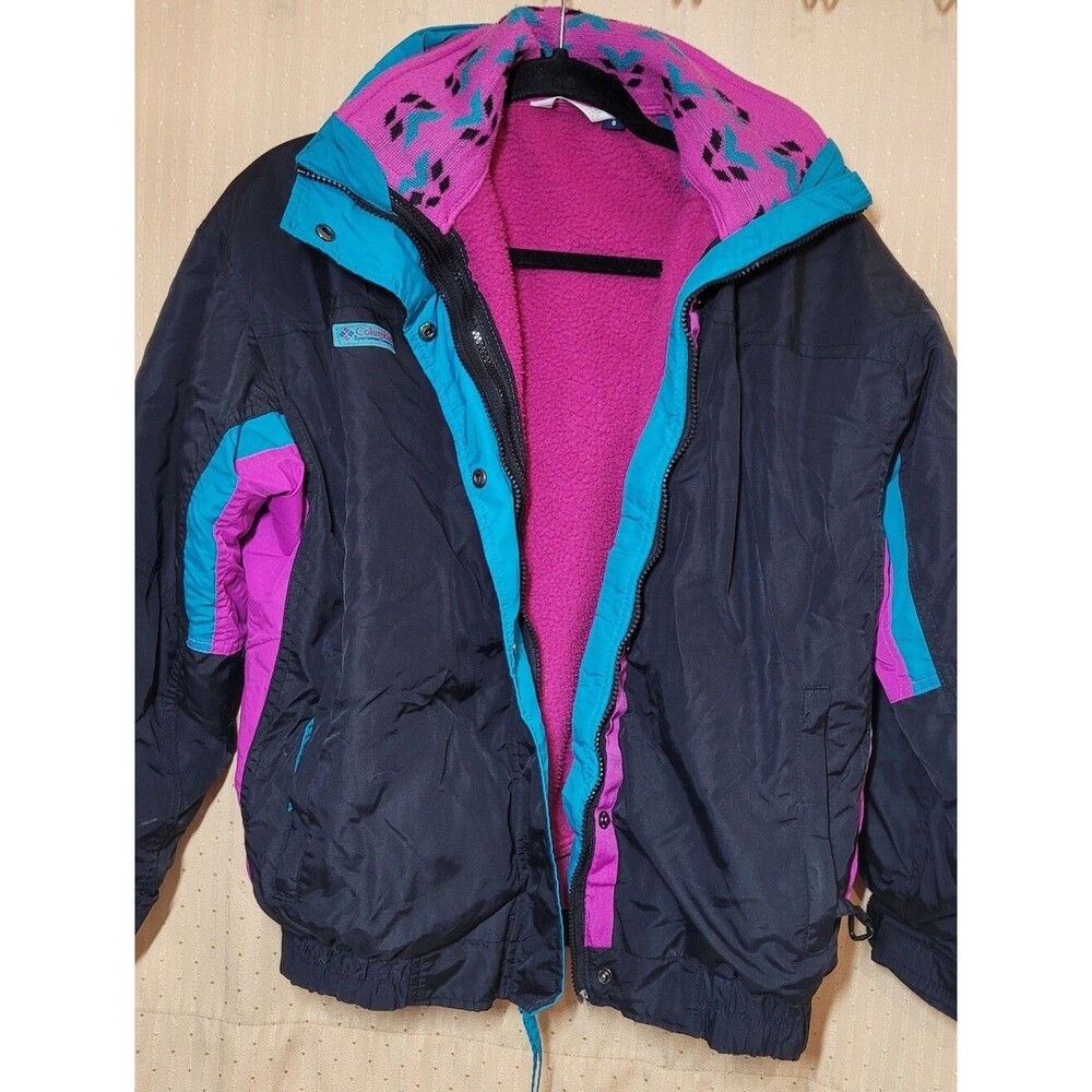 Vtg 80s 90s Columbia Bugaboo 3 in 1 Jacket Womens S Pink Teal Black Made in USA
